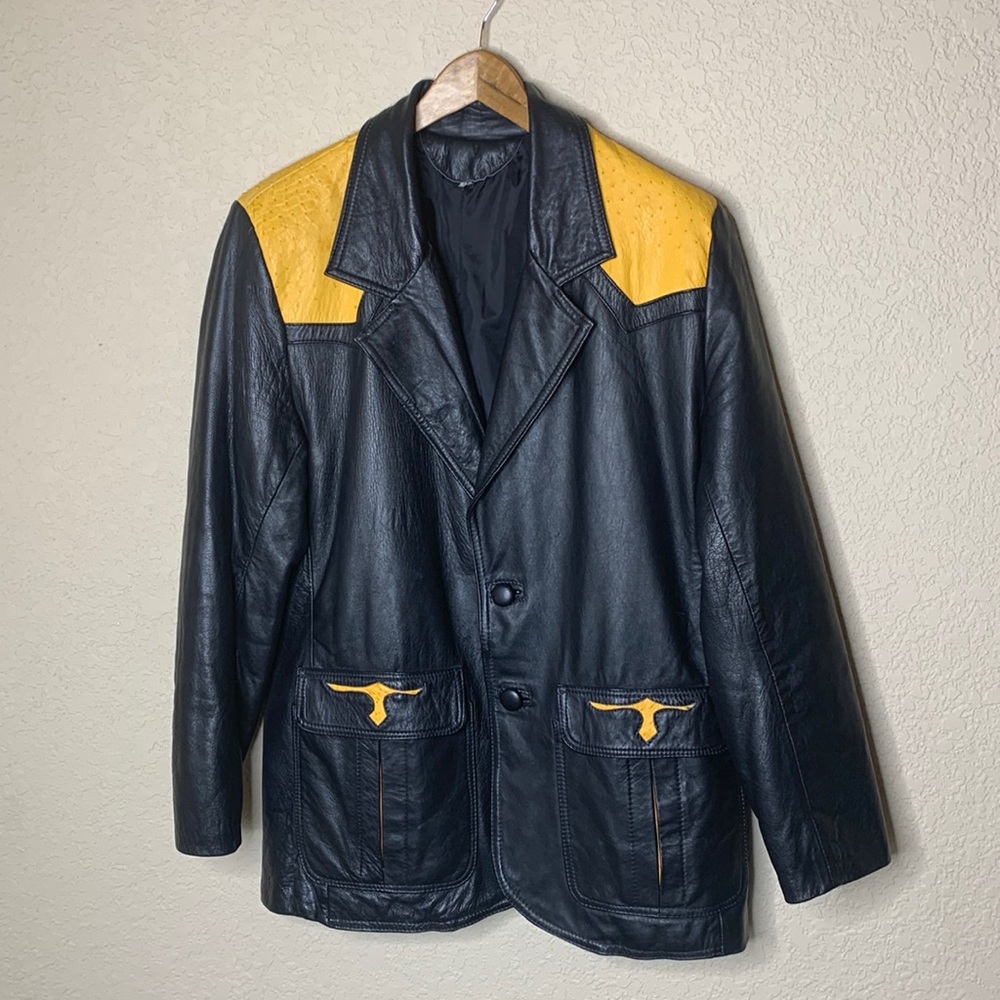 Vintage Ostrich Print and black leather blazer western wear